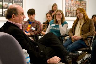 Salman Rushdie having a discussion with Emory University students.